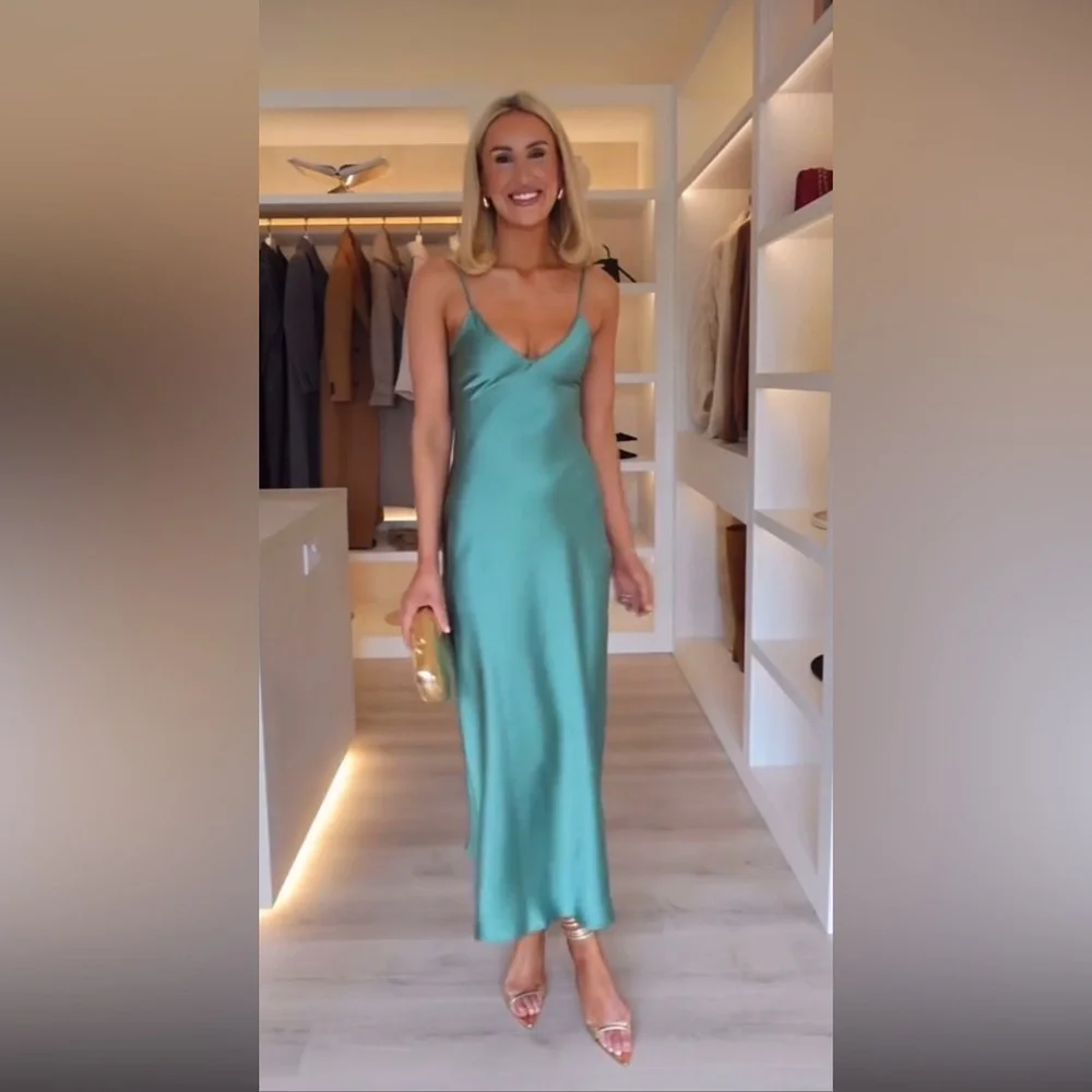 Zara Emerald Green Maxi Dress Satin Slip Wedding Evening Party - Picture 4 of 13